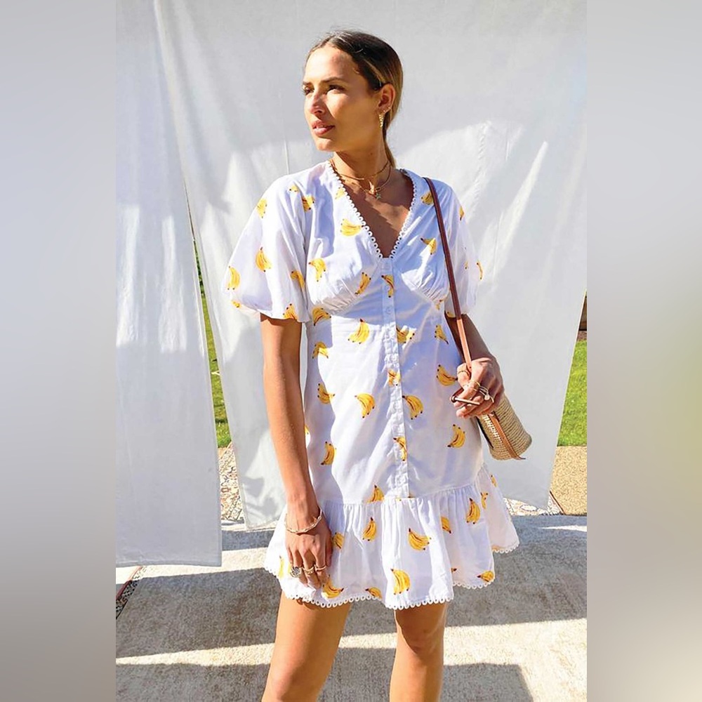 Never Fully Dressed Banana mini puff sleeve Dress Small US 2